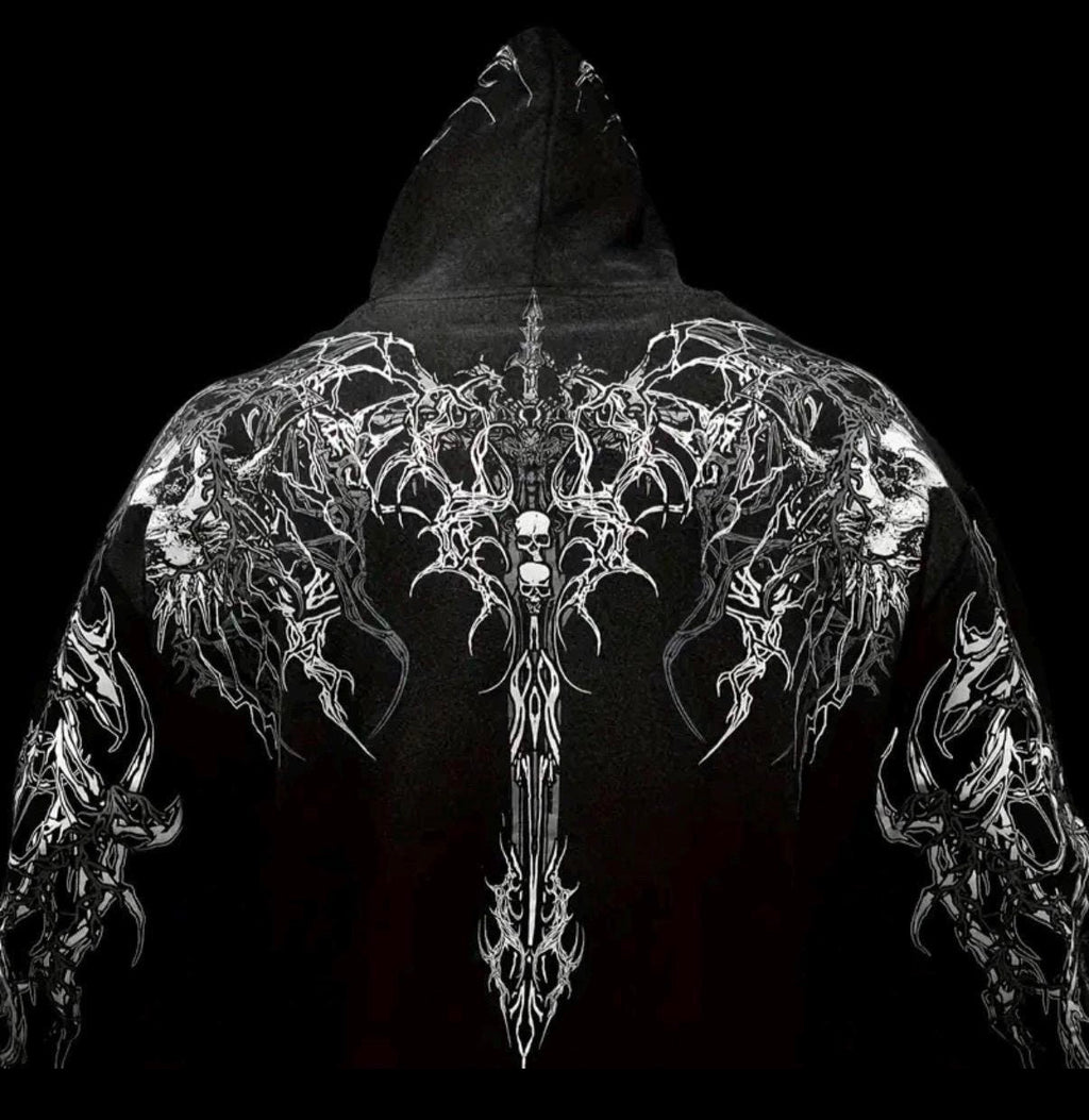 Black Gothic Skull Blade Graphic Hoodie