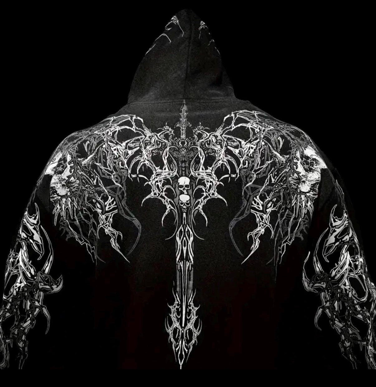 Black Gothic Skull Blade Graphic Hoodie