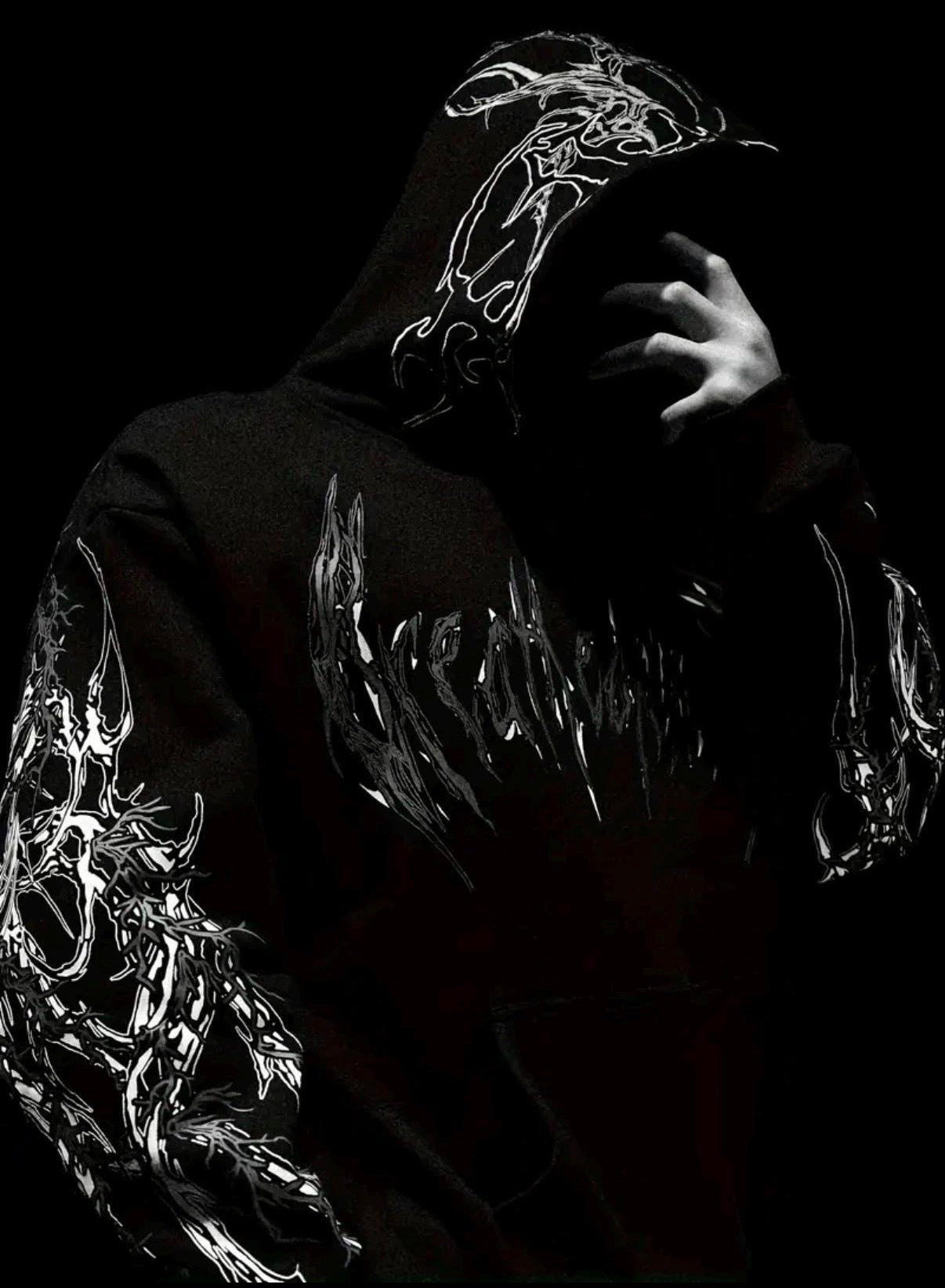 Black Gothic Skull Blade Graphic Hoodie