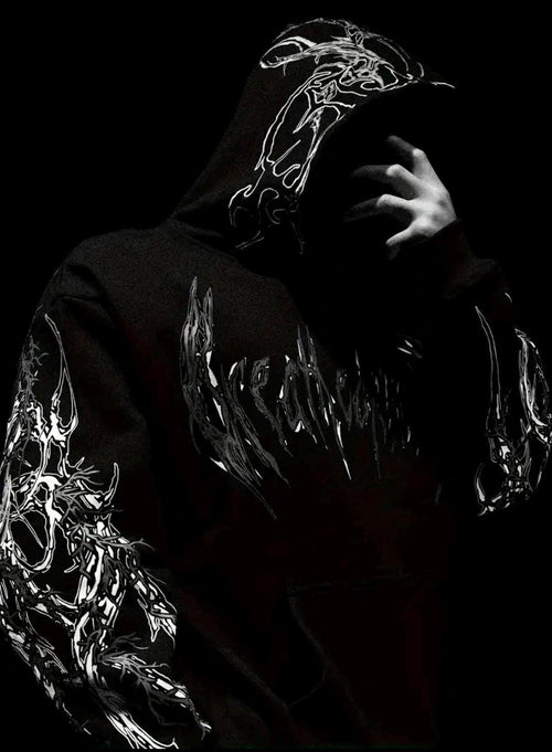 Black Gothic Skull Blade Graphic Hoodie