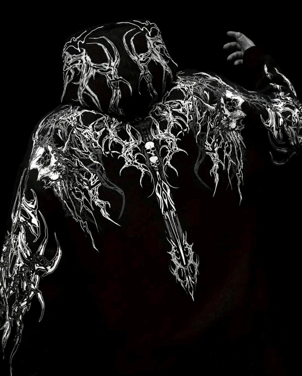 Black Gothic Skull Blade Graphic Hoodie