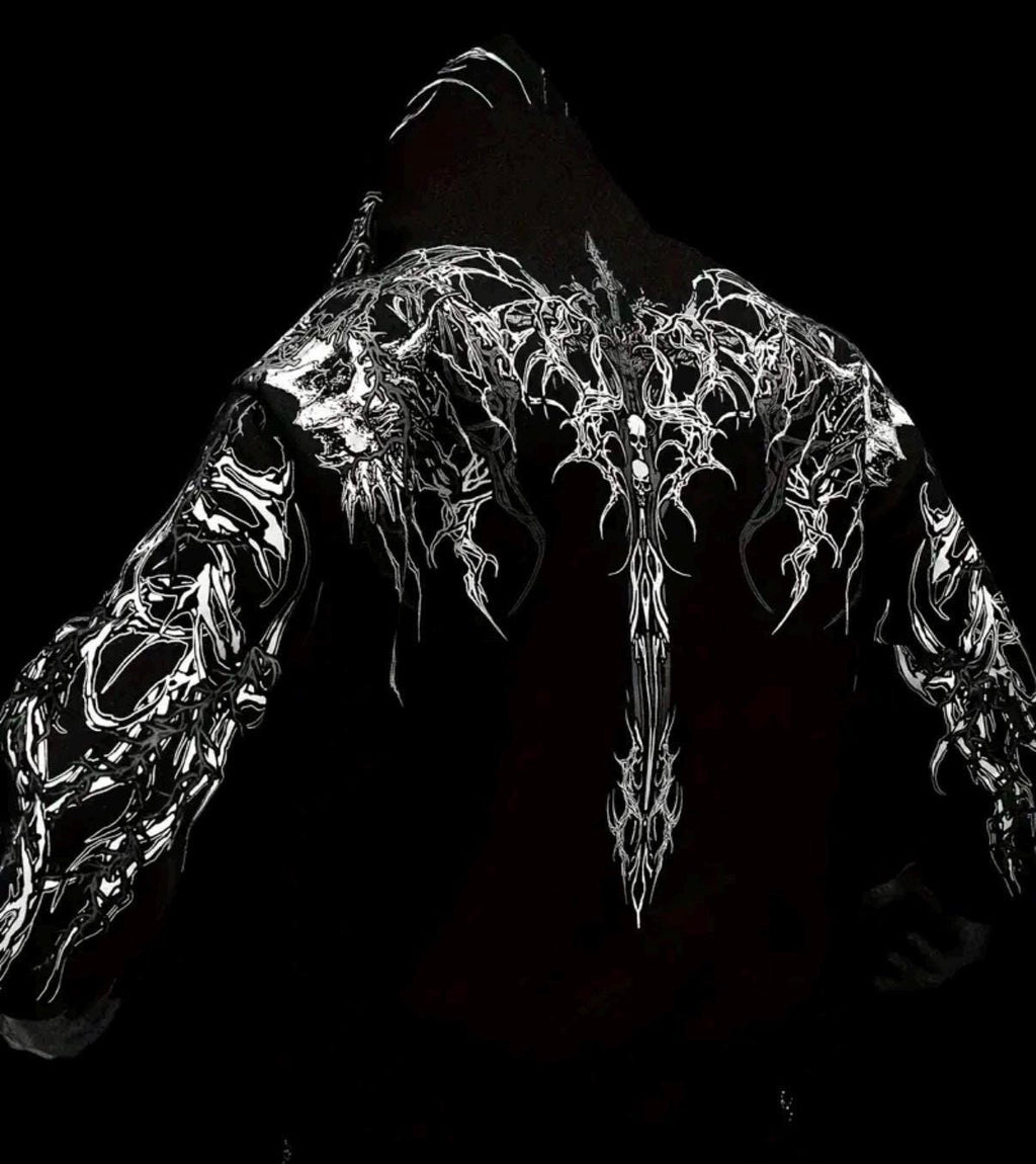 Black Gothic Skull Blade Graphic Hoodie