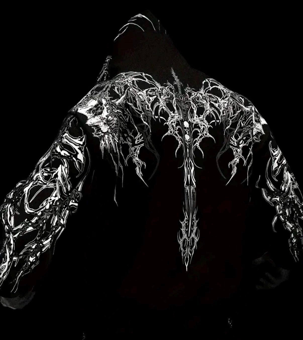 Black Gothic Skull Blade Graphic Hoodie