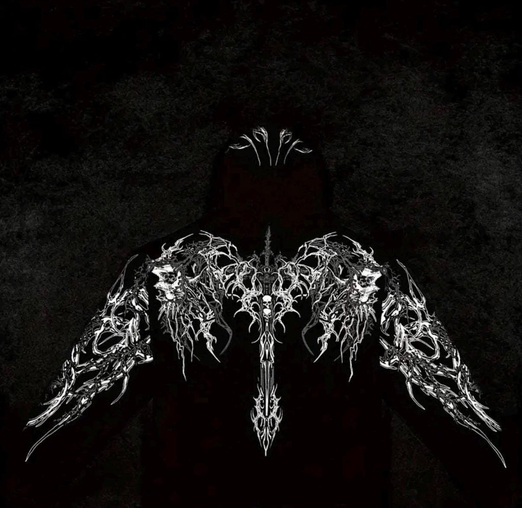 Black Gothic Skull Blade Graphic Hoodie