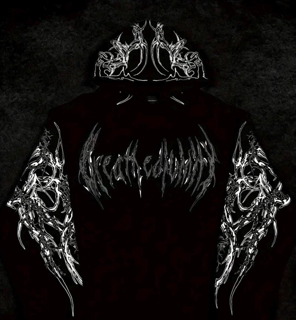 Black Gothic Skull Blade Graphic Hoodie