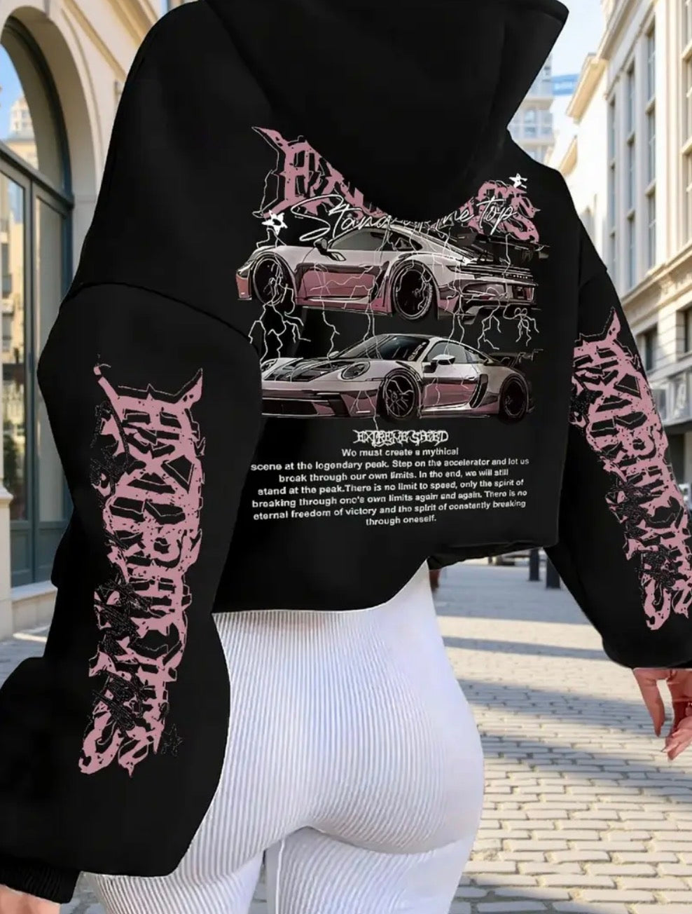 Black JDM Car Hoodie | Pink Back Print Oversized Streetwear