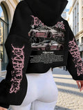 Black JDM Car Hoodie | Pink Back Print Oversized Streetwear