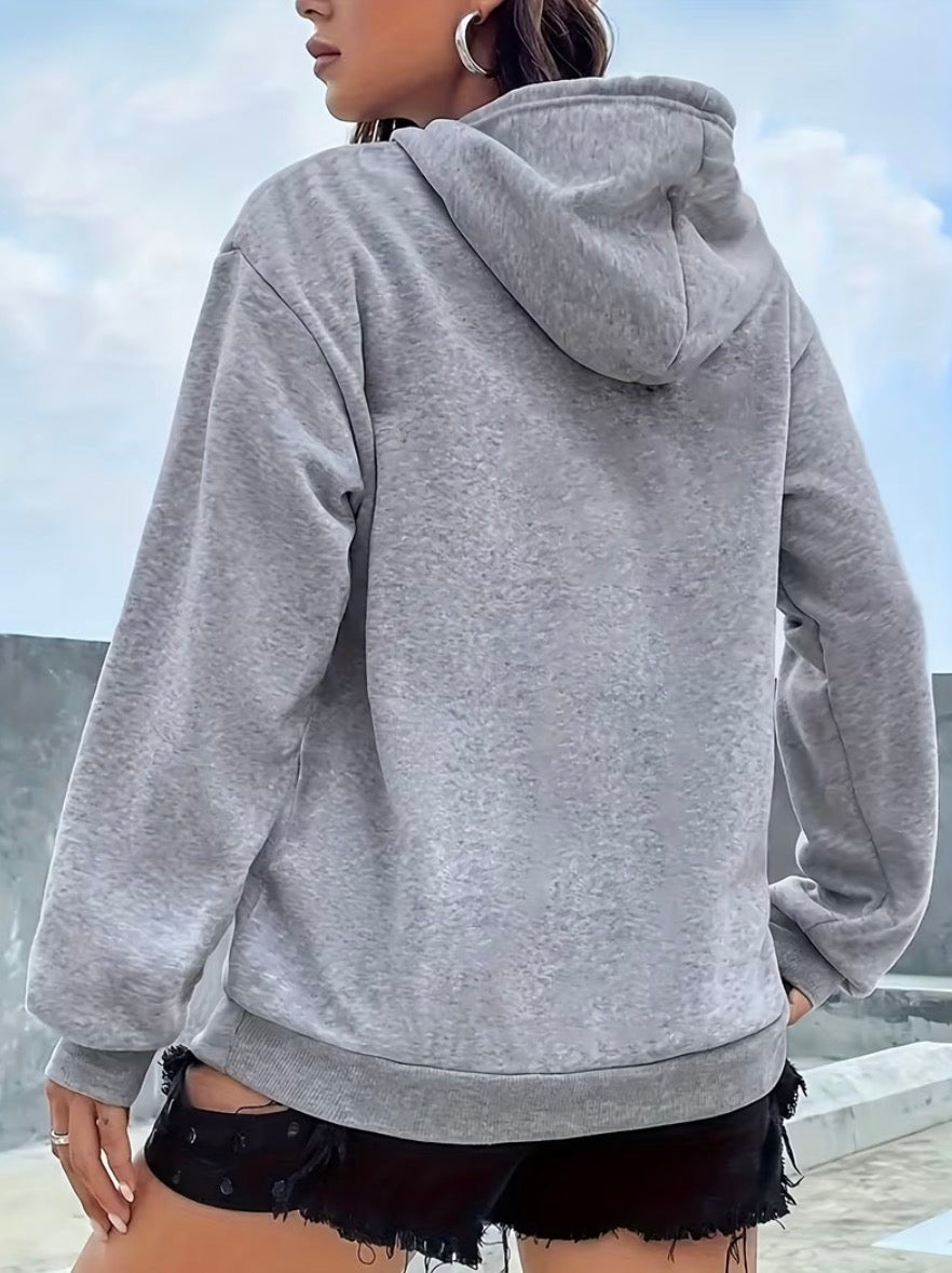 Milano Italy Hoodie Women Oversized Grey Graphic Sweatshirt Casual Hooded Jumper Streetwear